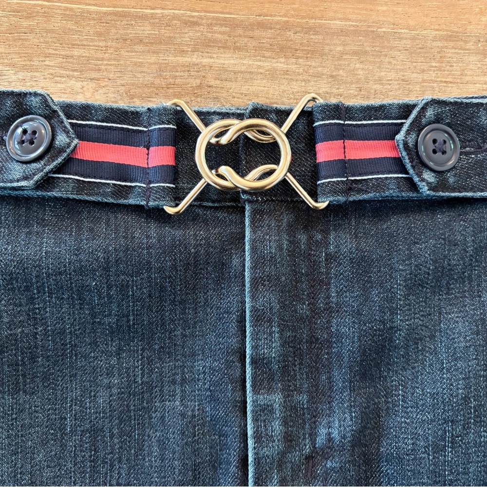 Talbots Dark Wash Denim Stretch Pencil Skirt Size 6 Gold Buckle Belt Accent - Picture 4 of 14